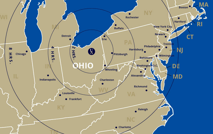 Map showing the driving directions to bet365官网 from major cities in the eastern United States