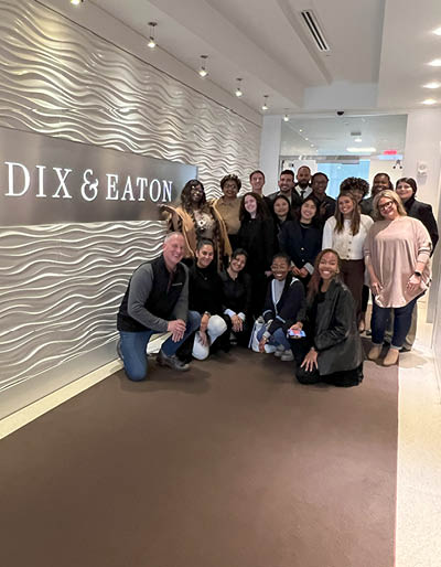Group photo of students taken after a meeting with CEO Chas Withers, and Senior Managing Director, Lisa Zone, of Dix & Eaton.