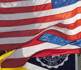 flags by Buchtel Hall