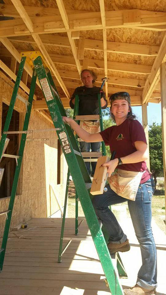 Volunteers on ladders Volunteers on ladders
