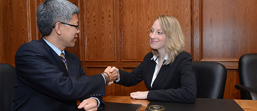 Amanda Moore Bridenstine with a faculty member from the University of Akron School of Law