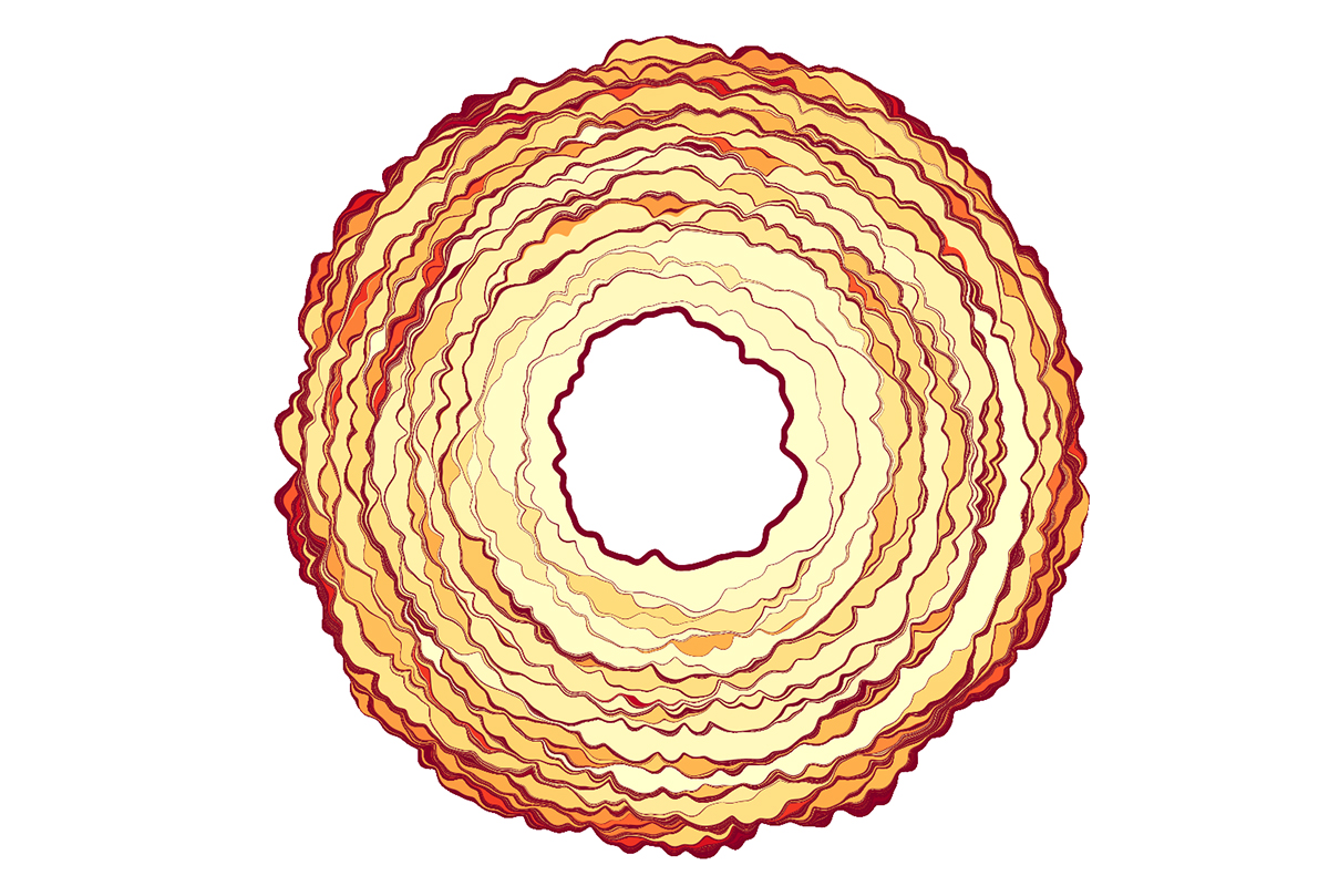 bet365官网 simulation shows the contact area of a soft solid that is separated from a rough surface. Each coloured spot corresponds to an instability of the contact. bet365官网 different colour intensity shows how much energy is lost in the process. Source: Antoine Sanner, Lars Pastewka.