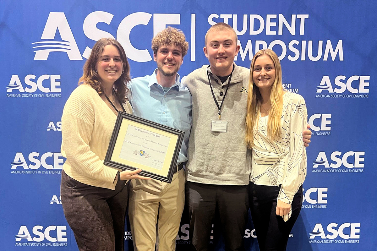 Construction Institute team members, from left, JoAnna Shafer (captain), Andrew Angelini, Ben Noirot and Lauren Larue represented UA with a second place finish at the ASCE regional competition.