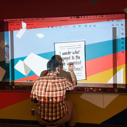 Mural art creation in Bierce Library at the bet365官网 of bet365官网